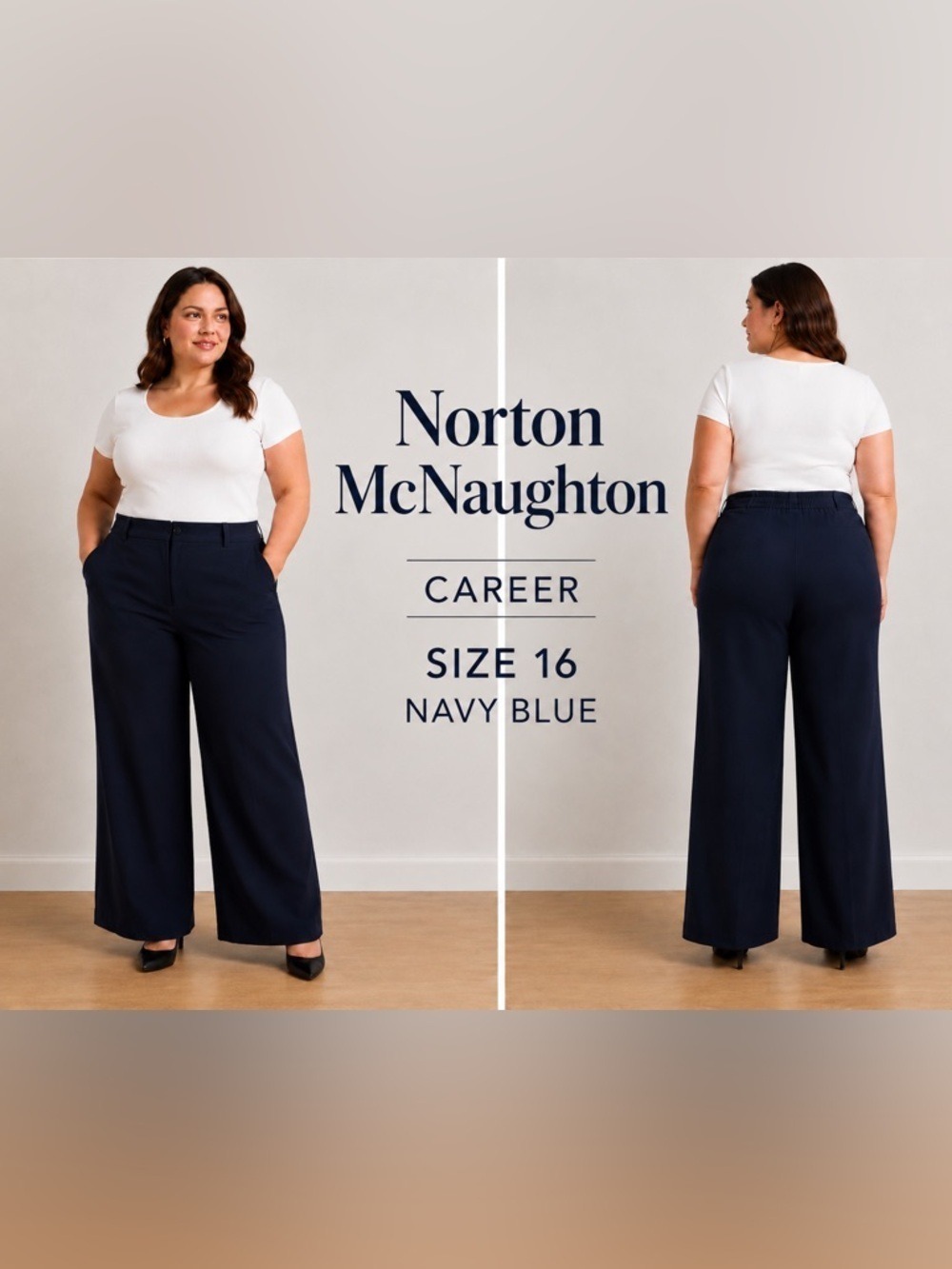 Norton McNaughton Career Class Navy Wide Leg Dress Pants Size 16 NWT